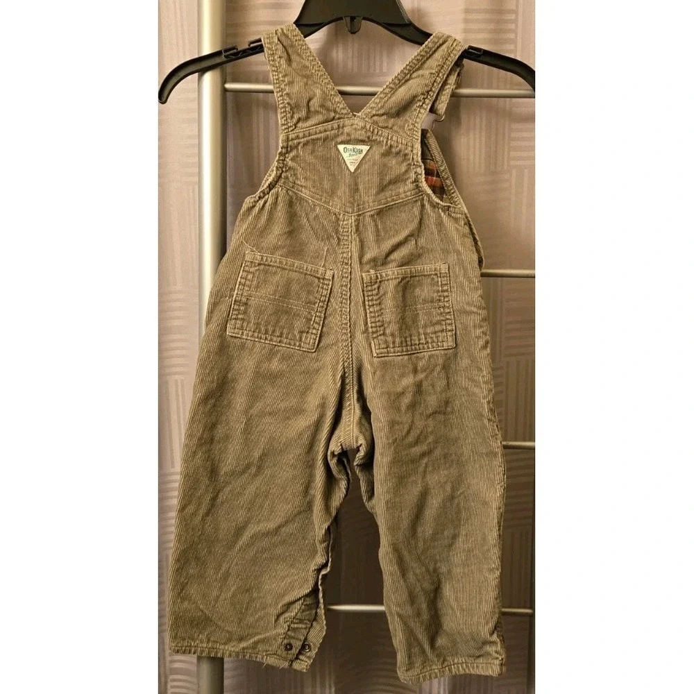 Vintage OshKosh B'Gosh Vestbak Flannel Lined Green Corduroy Bib Overalls Kids‎
